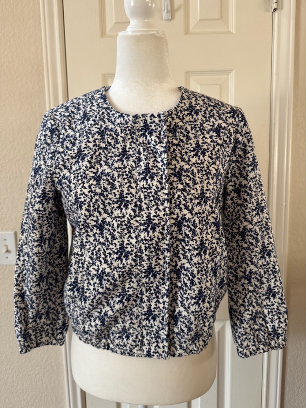 Madewell Quilted Floral Jacket Size S Navy Blue & Cream Cropped lightweight